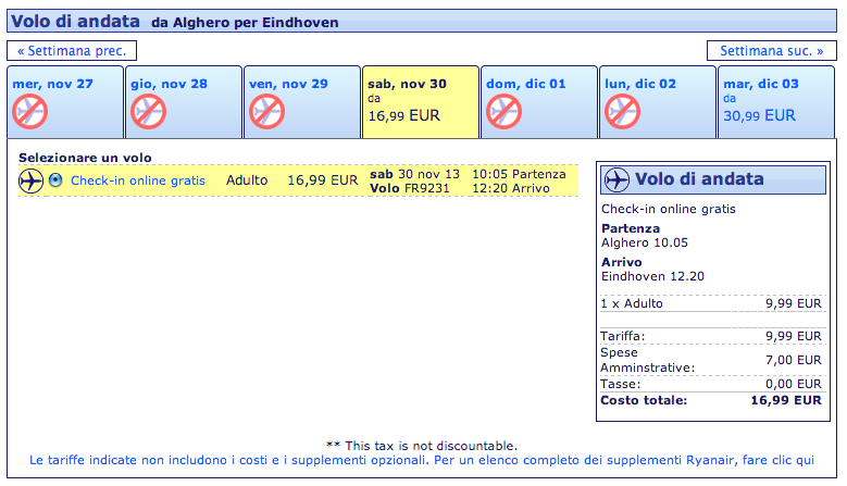 alghero eindhoven ryanair