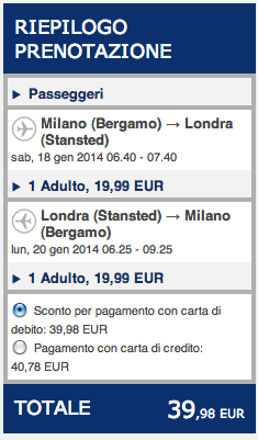 riepilogo milano londra ryanair gennaio 2014