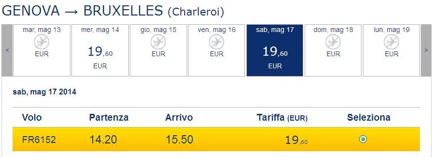 genova bruxelles ryanair