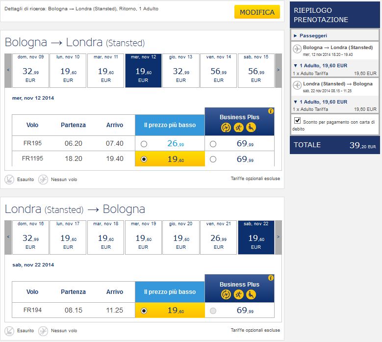 bologna londra ryanair