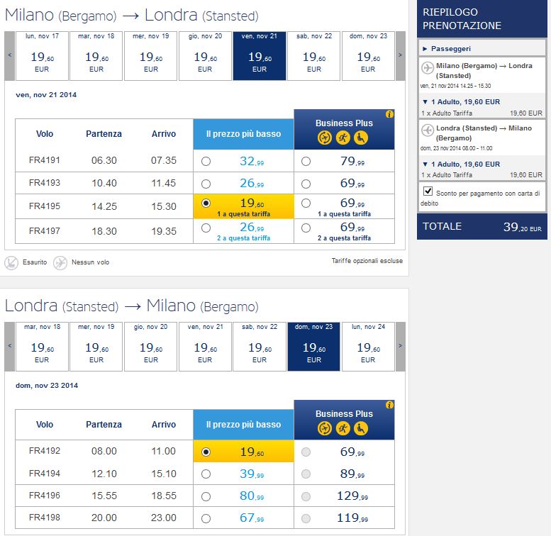 milano londra ryanair