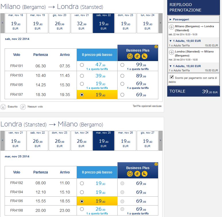 milano londra ryanair