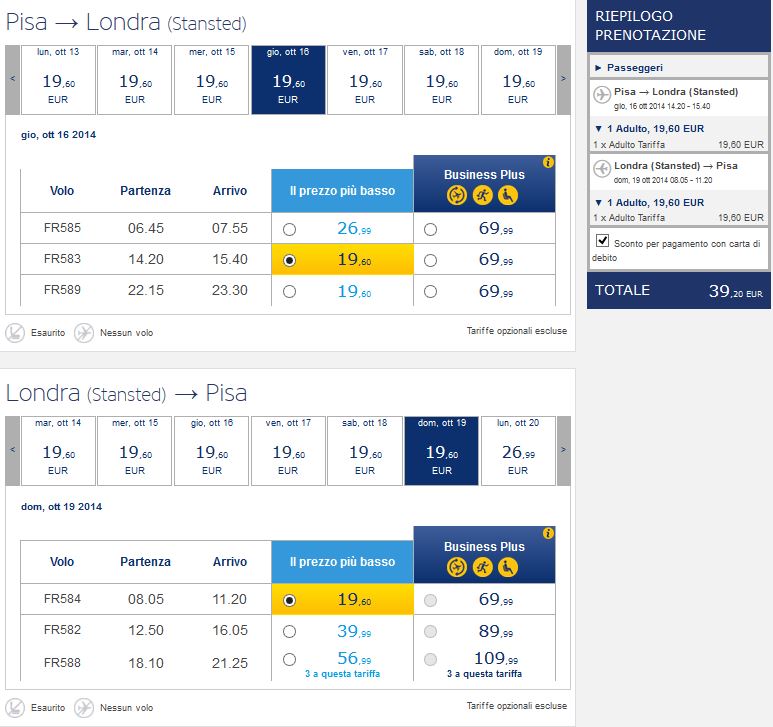 pisa londra ryanair