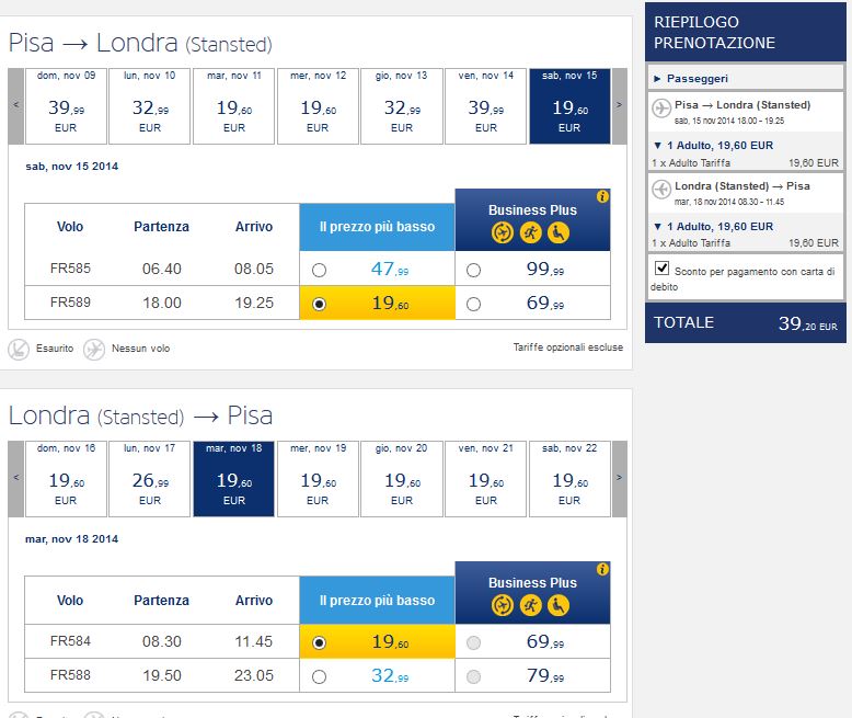 pisa londra ryanair