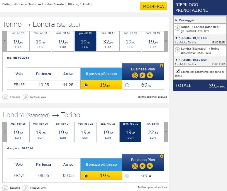 torino londra ryanair