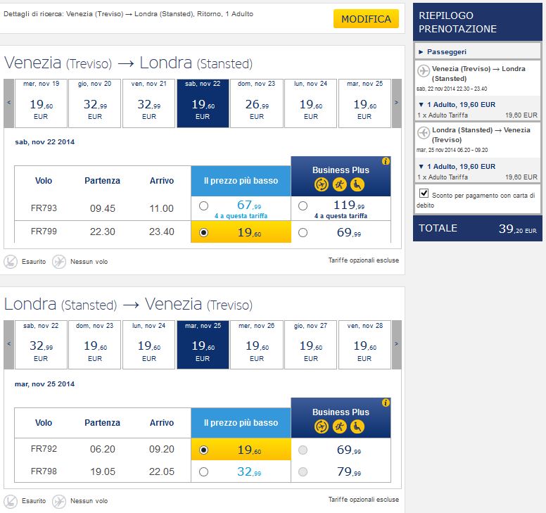 venezia londra ryanair