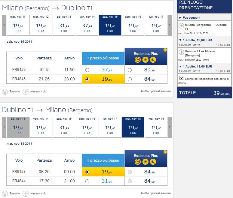 voli ryanair milano dublino