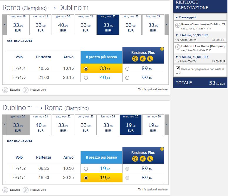 voli ryanair roma dublino