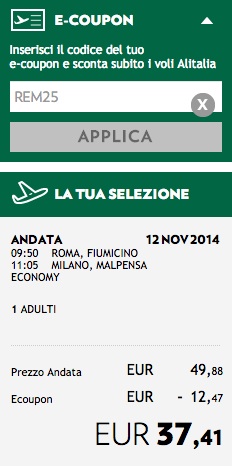 codice sconto alitalia rem25