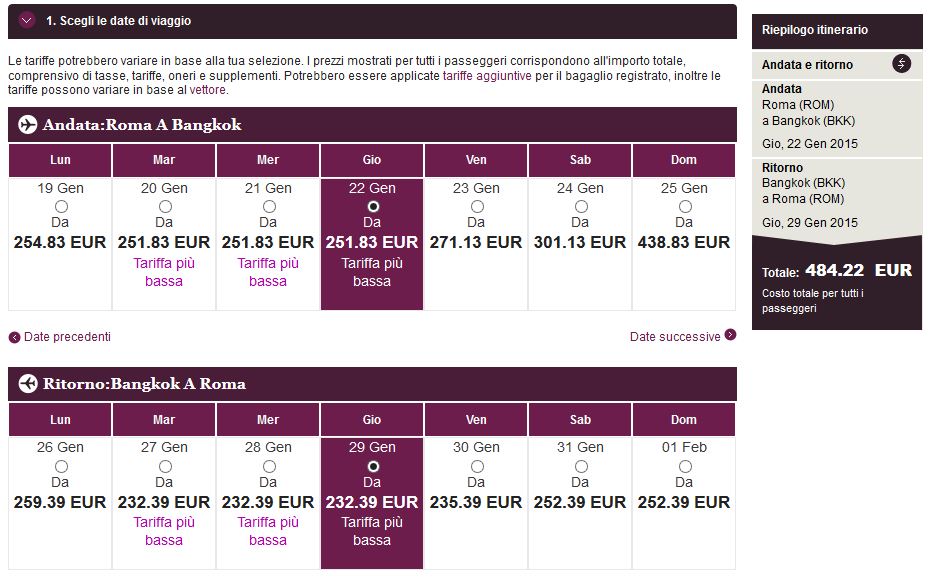 voli qatar airways roma bangkok
