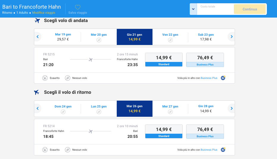 voli ryanair bari francoforte