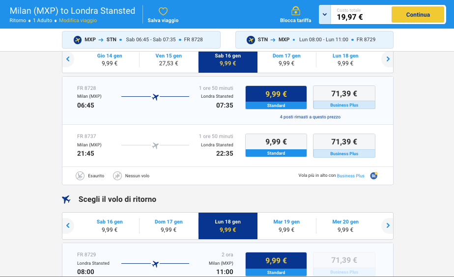 voli ryanair milano londra