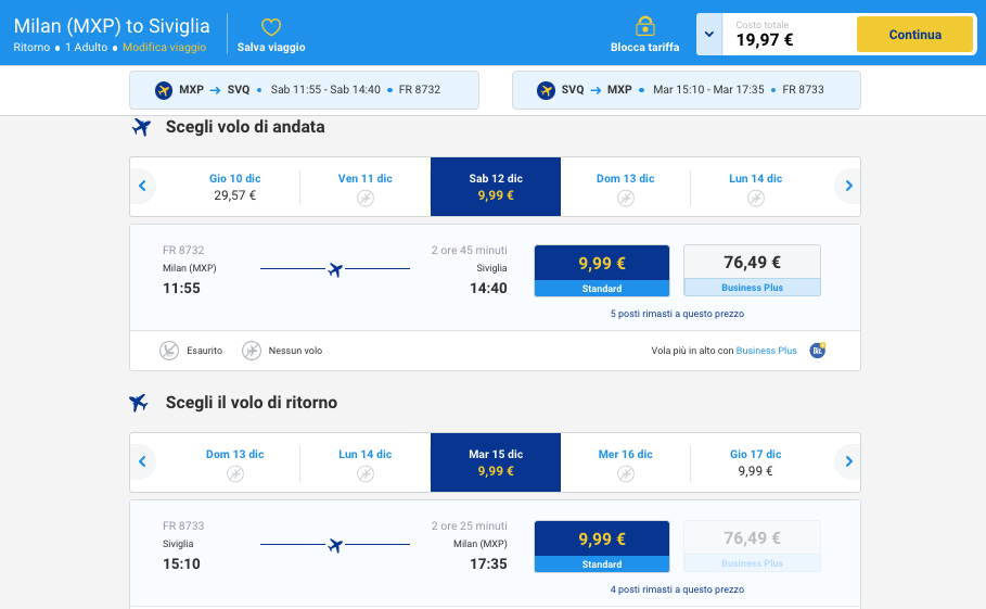 voli ryanair milano siviglia