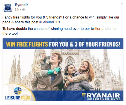 concorso per vincere voli ryanair facebook