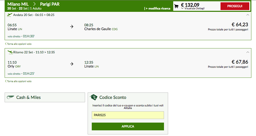 codice sconto voli parigi