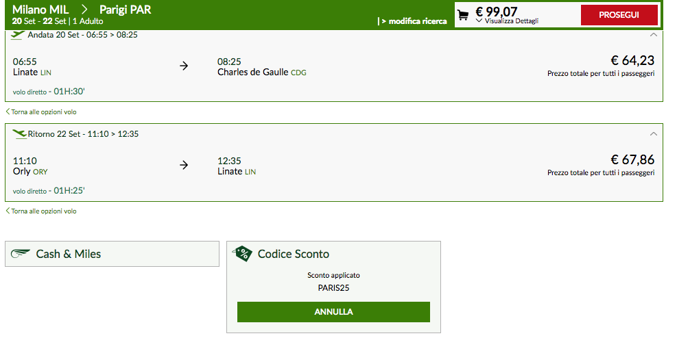 codice sconto voli parigi