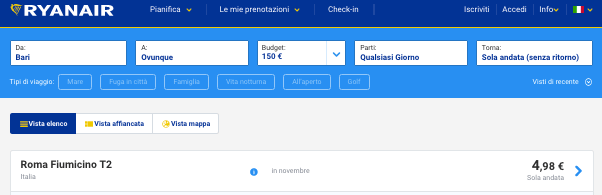voli low cost ryanair bari