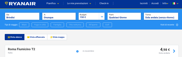 voli low cost ryanair 5 euro puglia