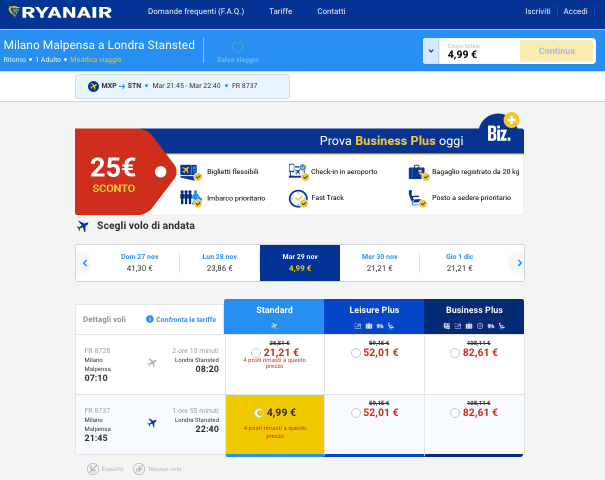 voli low cost ryanair 5 euro londra